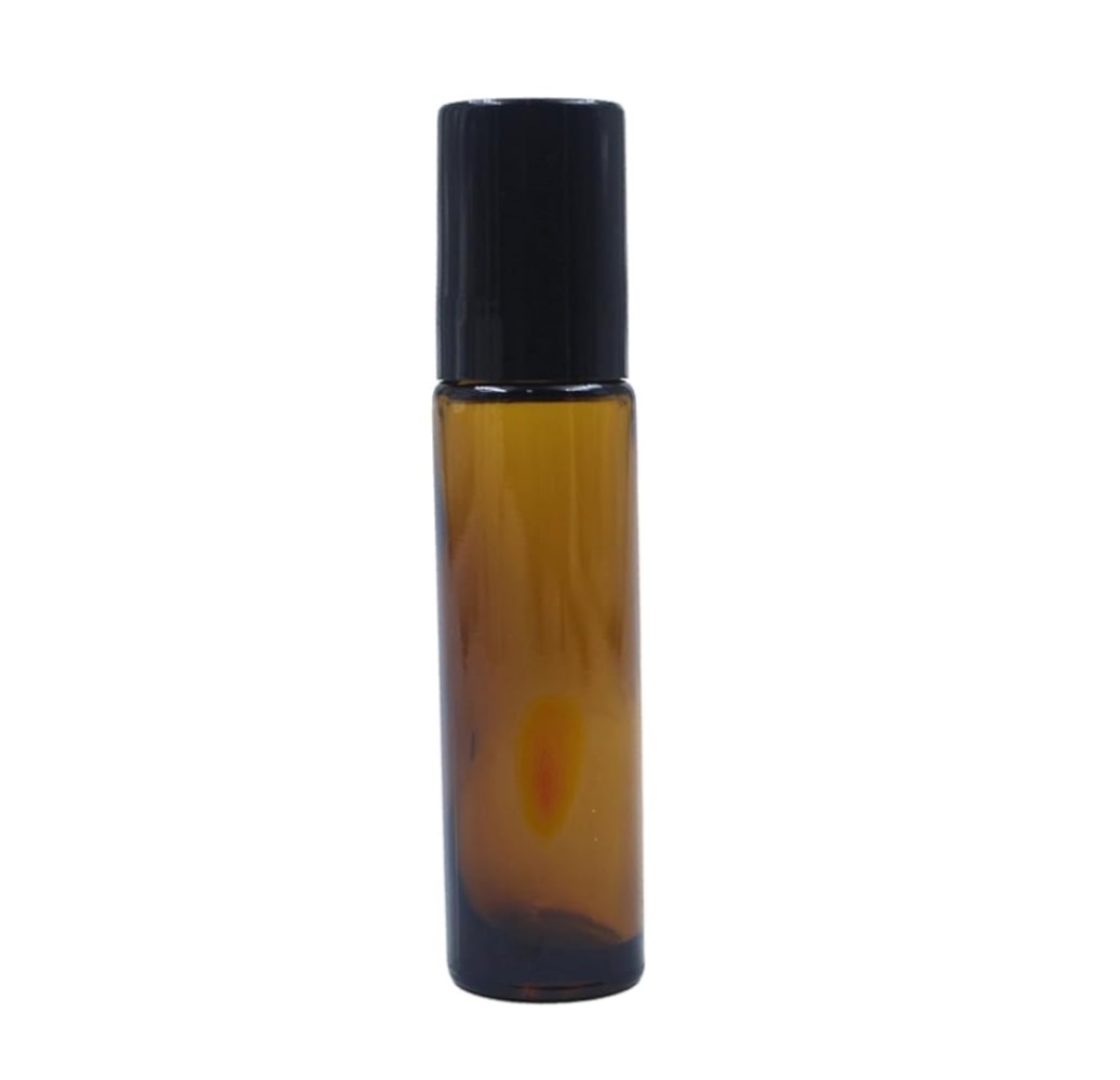 10ML Glass Rollon Bottle - Amber - With steel ball with black cap 